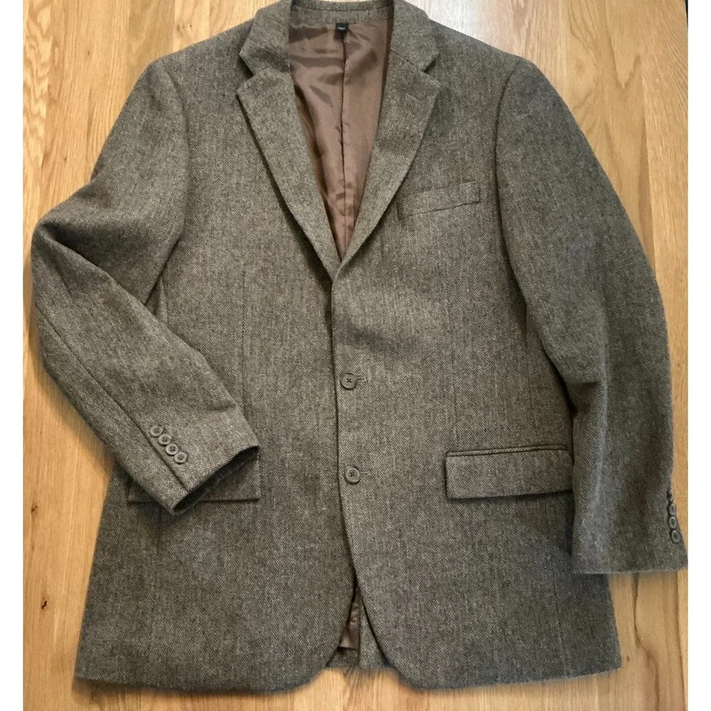 J. Crew 42L Brown Herringbone Wool Blazer #03790 Dark Academia Professor Classic